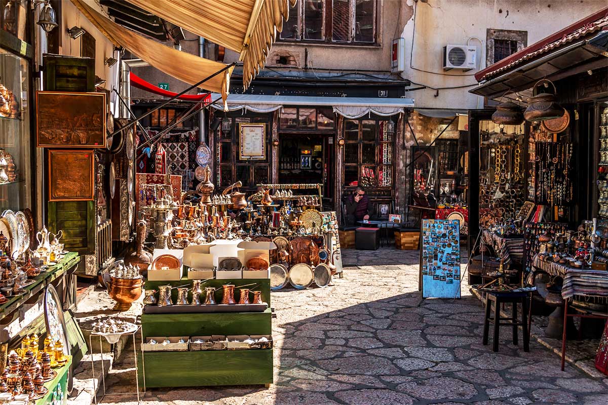 Market street scene in Sarajevo, Bosnia and Herzegovina
